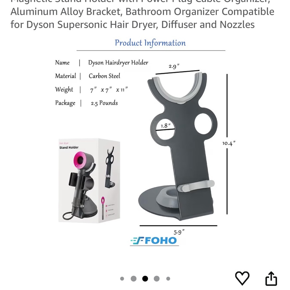 Hairdryer Stand Holder for Dyson,Magnetic Carbon Cteel and NOZZLE